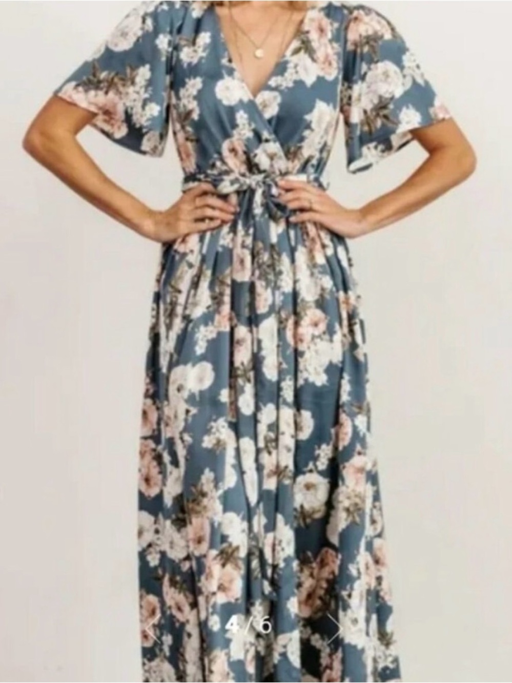 Baltic Born Dusty Blue Floral Wrap Maxi Dress with Tie Waist